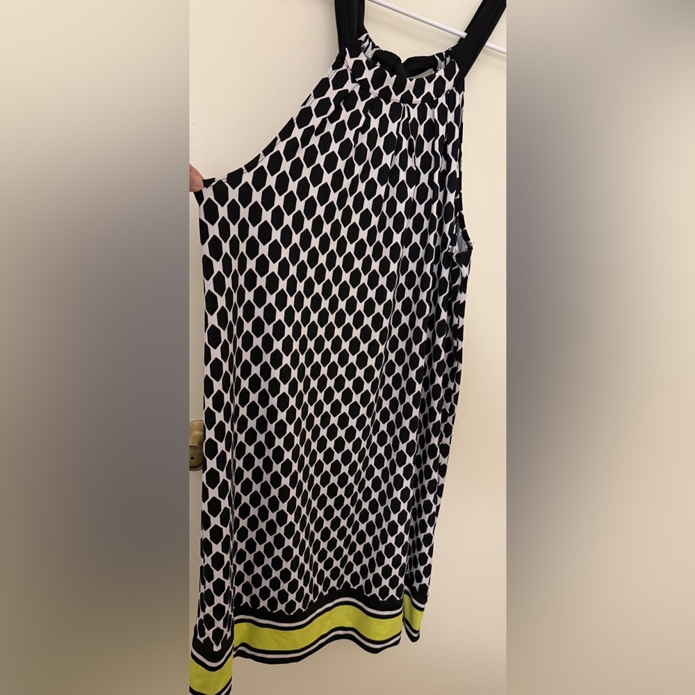 Mud Pie Black and White Patterned halter dress with lime green Accents